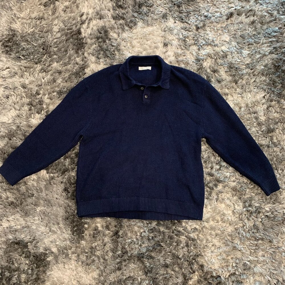 Everlane Mens Dark Blue Collar 100% cotton sweater. XXL
